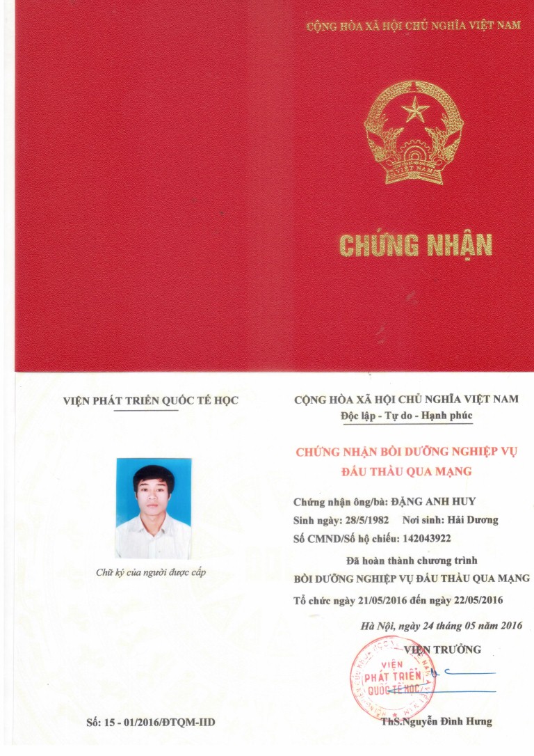 Chứng chỉ đấu thầu qua mạng
